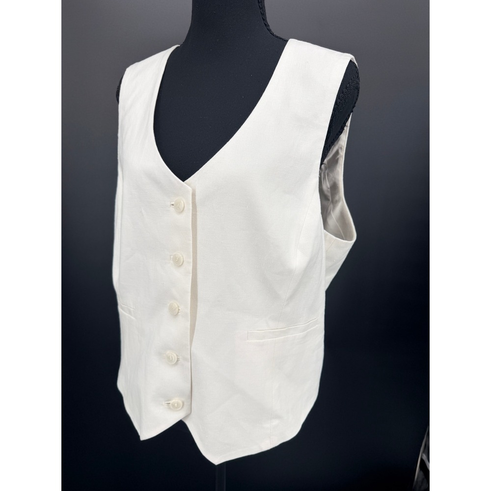 Alex Marie Vest Women 18 White NWT Linen Blend Button Front Tailored Waistcoat